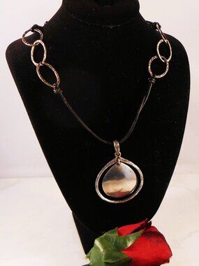 Retired Silpada Sterling Silver Teardrop Pendant on Black Leather Cords N1440